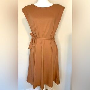 NWT Milan Kiss Dress Women Belted Cotton Brown Short Sleeve size Medium Midi